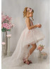 Pink Tulle 3D Flowers High Low Flower Girl Dress